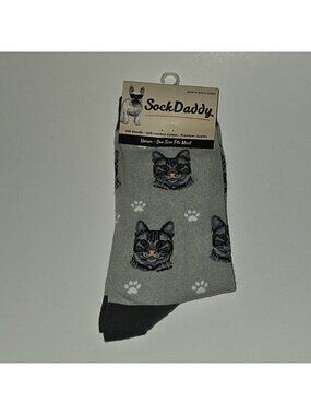 NEW Sock Daddy Gray Socks Silver Tabby Cat Kitty Paw Prints Unisex OSFM One Size